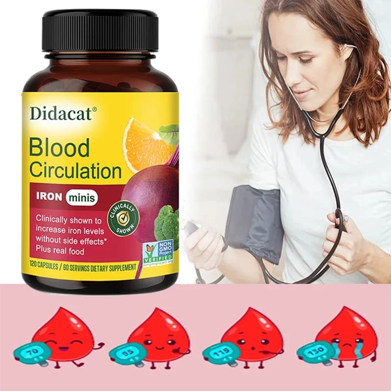 Blood circulation - Iron supplement with vitamin C, vitamin B12 and folic acid - Blood health, 120 capsules