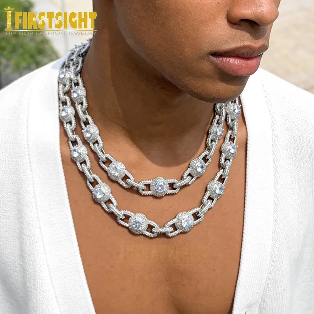 Occhio rotondo ghiacciato con perline Collana a catena a maglie bloccate Micro pavimentato Cubic Zirconia Catena cubana Uomo Donna Gioielli Hip Hop