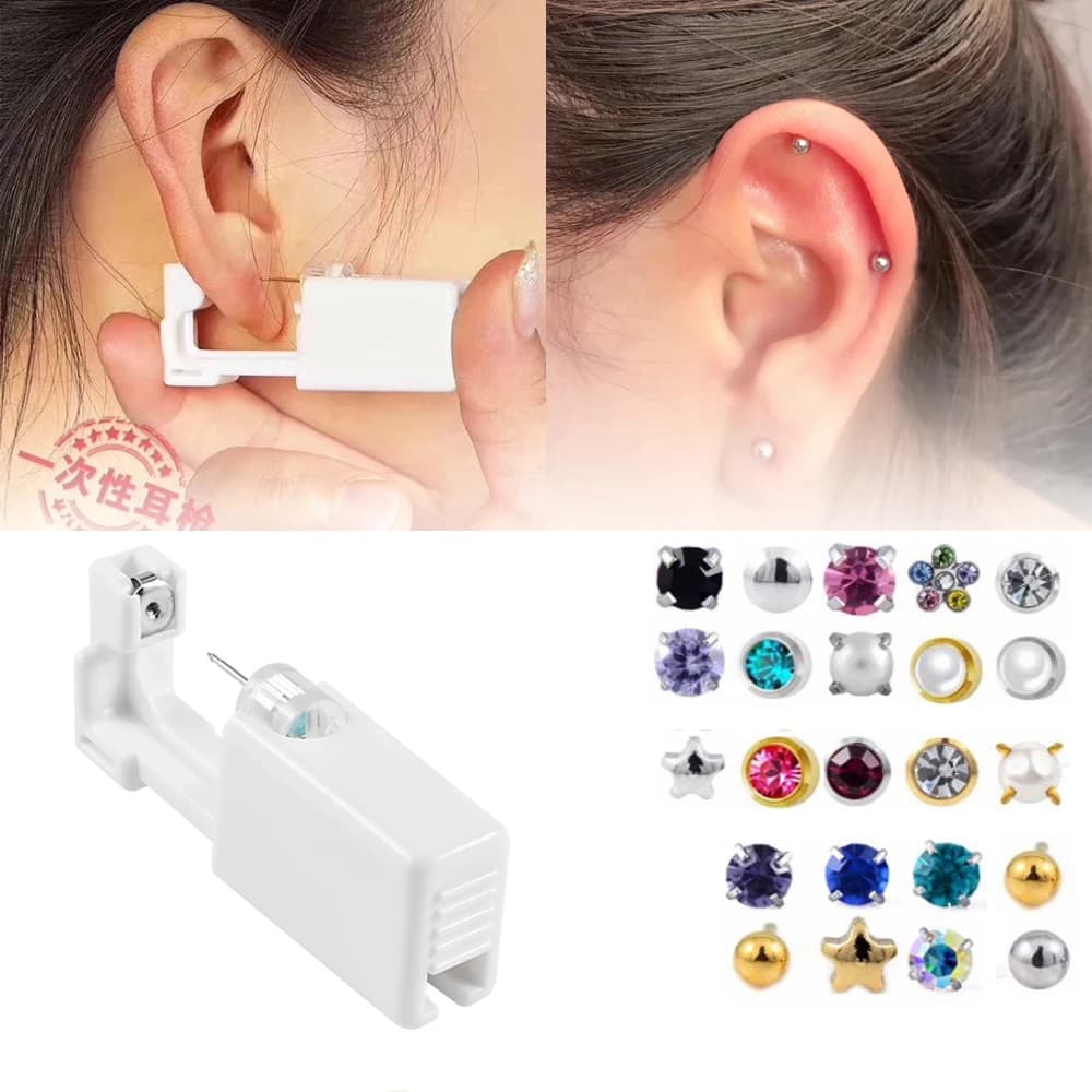 1PC Disposable Sterile Ear Piercing Unit Cartilage Tragus Helix Stud Piercing Gun NO PAIN Piercer Tool Machine Kit Buckle Set