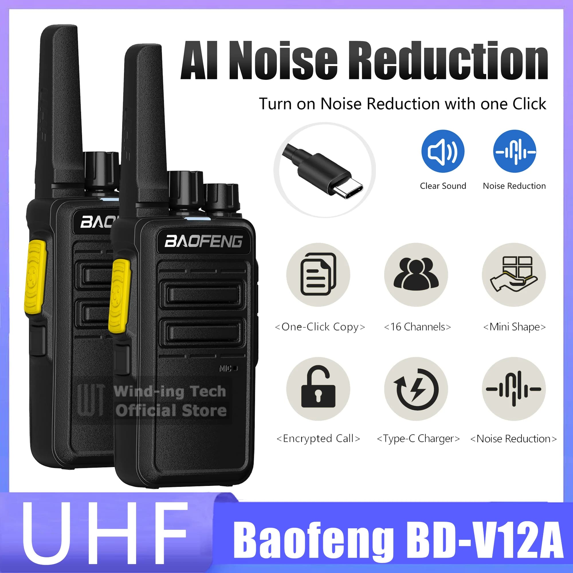 2/4PCS Baofeng BD-V12A UHF Radio Ricaricabile Walkie Talkie Wireless 16CH Aggiornamento Riduzione Del Rumore Mini Walkie Talkie Portatili