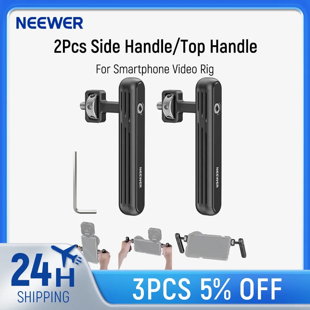 NEEWER 2PACK Swivel side handle/High end handle for camera equipment for smartphones, aluminium handles with 1/4" screws.