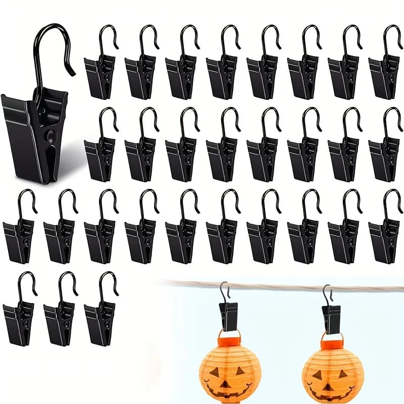 30pcs Metal String Light Clips - Durable Black Small Hanging Hooks for Indoor/Outdoor Christmas Holiday Decor