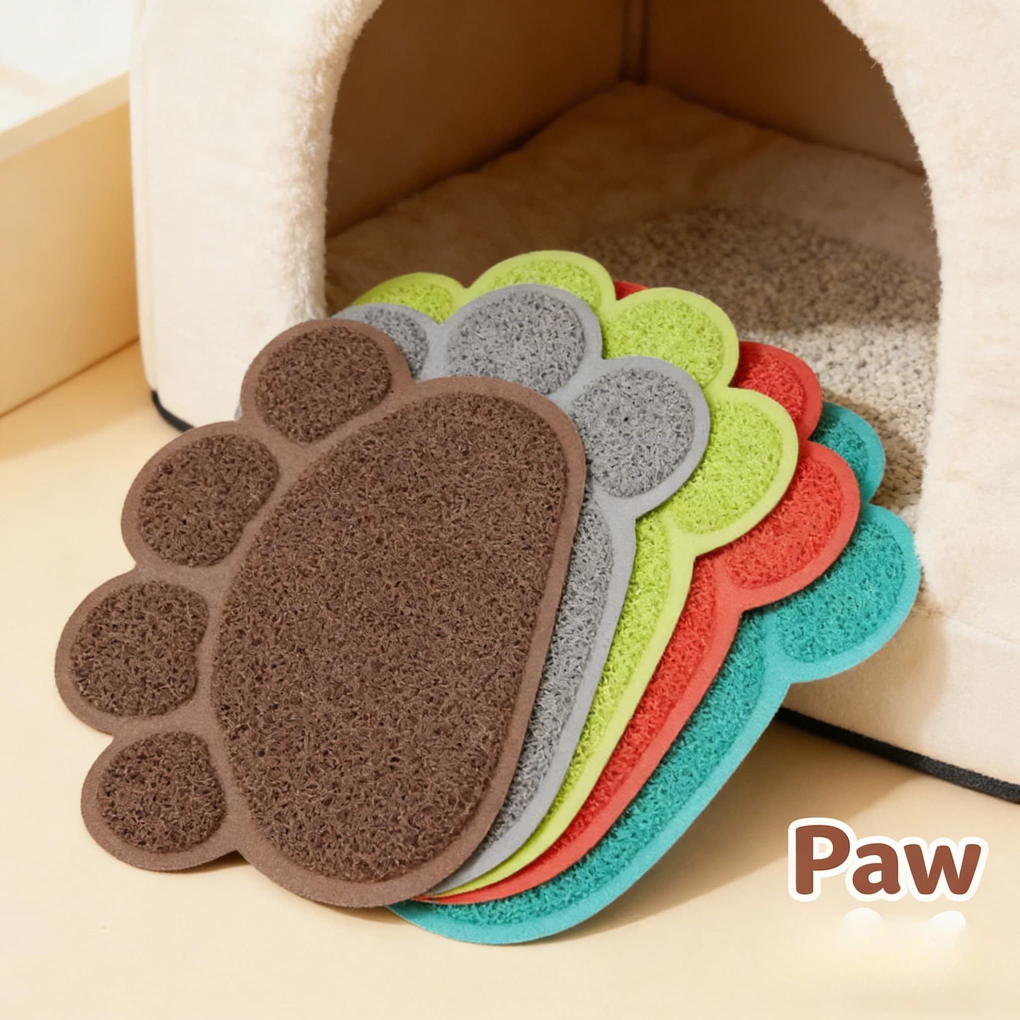Tappetino per Lettiera Gatti con Stampa Zampa, in PVC, Antiscivolo, Impermeabile, Protezione Pavimento per Toilette di Cani e Gatti