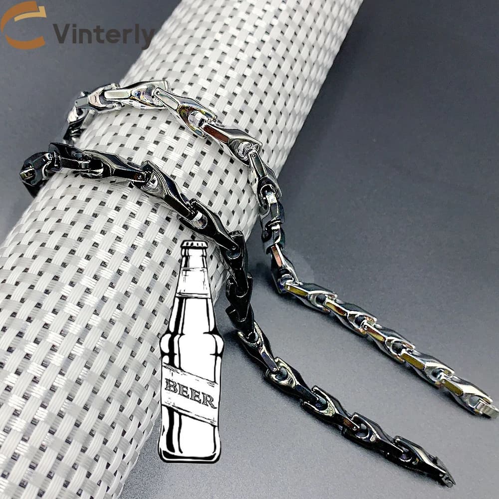 Bracciale in tungsteno antigraffio Vinterly per uomo 23CM a forma di bottiglia di birra gioielli in carburo di tungsteno maschio impermeabile collegamento nero lucido