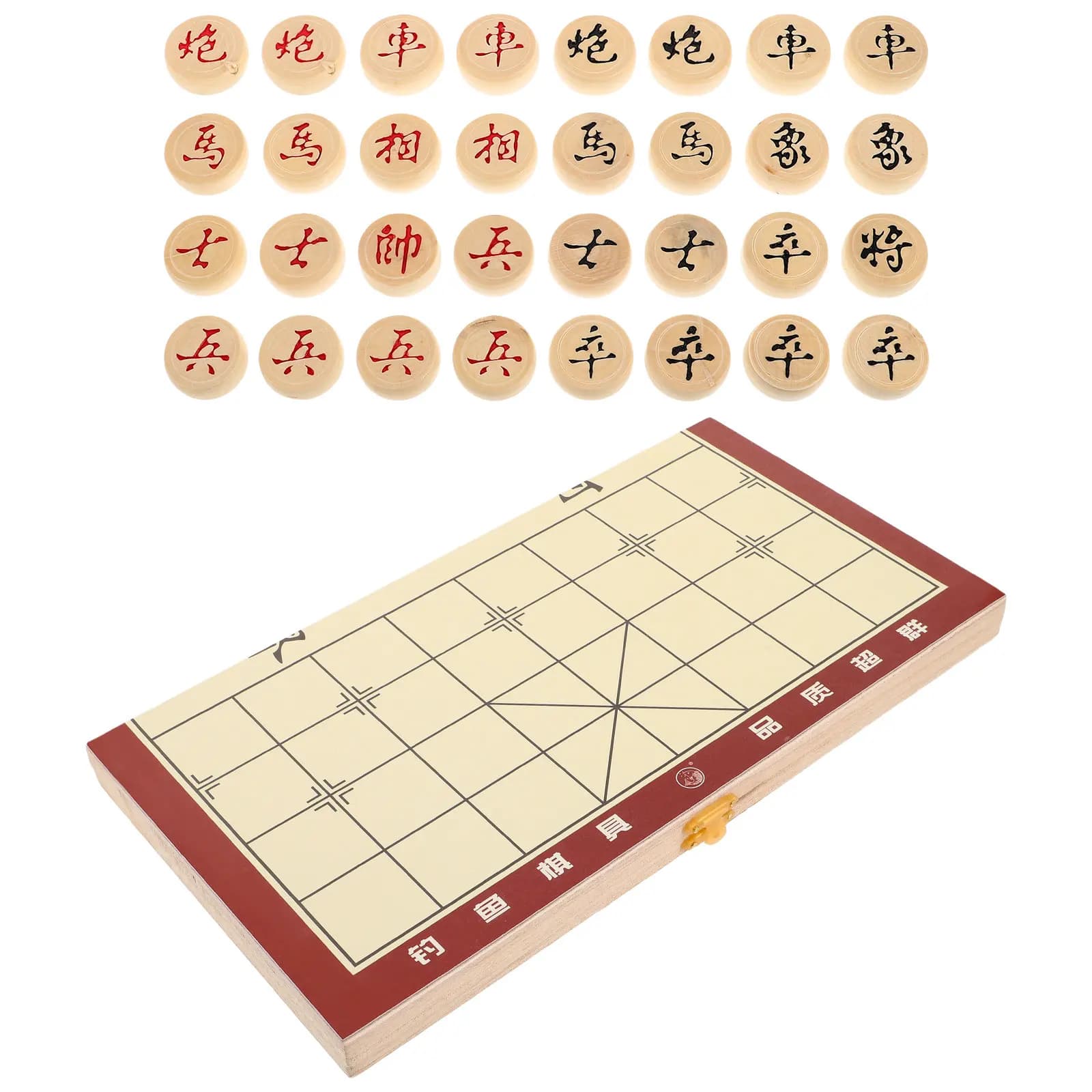 Set di Scacchi Cinesi in Legno Xiangqi, Scacchiera Pieghevole con Vano Porta Pezzi Integrato, Gioco da Tavolo Tradizionale Portatile