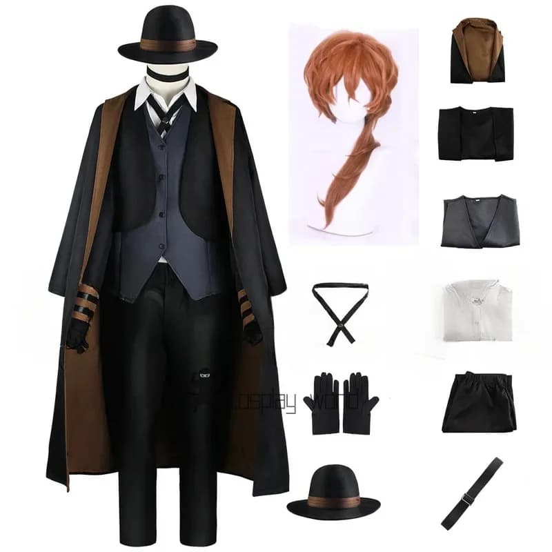 Nakahara Chuuya Cosplay Bungo Stray Costume Cappello Uniforme Trench Pantaloni Abiti Plus Size Abiti da festa di Halloween