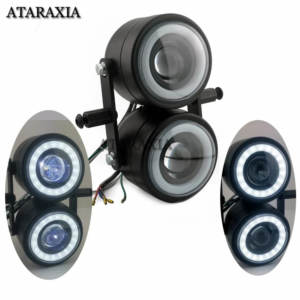 Moto 4.25 pollici doppio faro doppio LED faro bianco angolo Halo per Harley Street Sport per Cafe Racer Bobber personalizzato