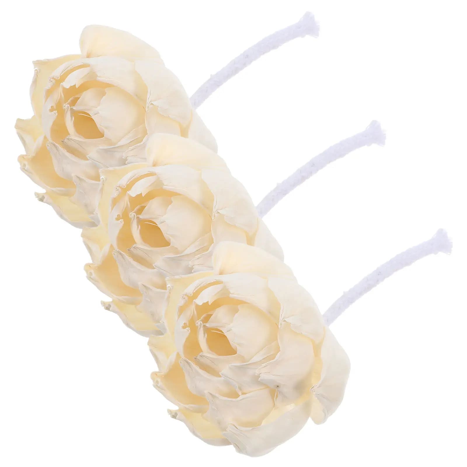 3 Pezzi Fiori di Peonia Artificiali Realistici Bianchi in Carta Sola con Corda di Cotone per Diffusore di Oli Essenziali (Ricambio)