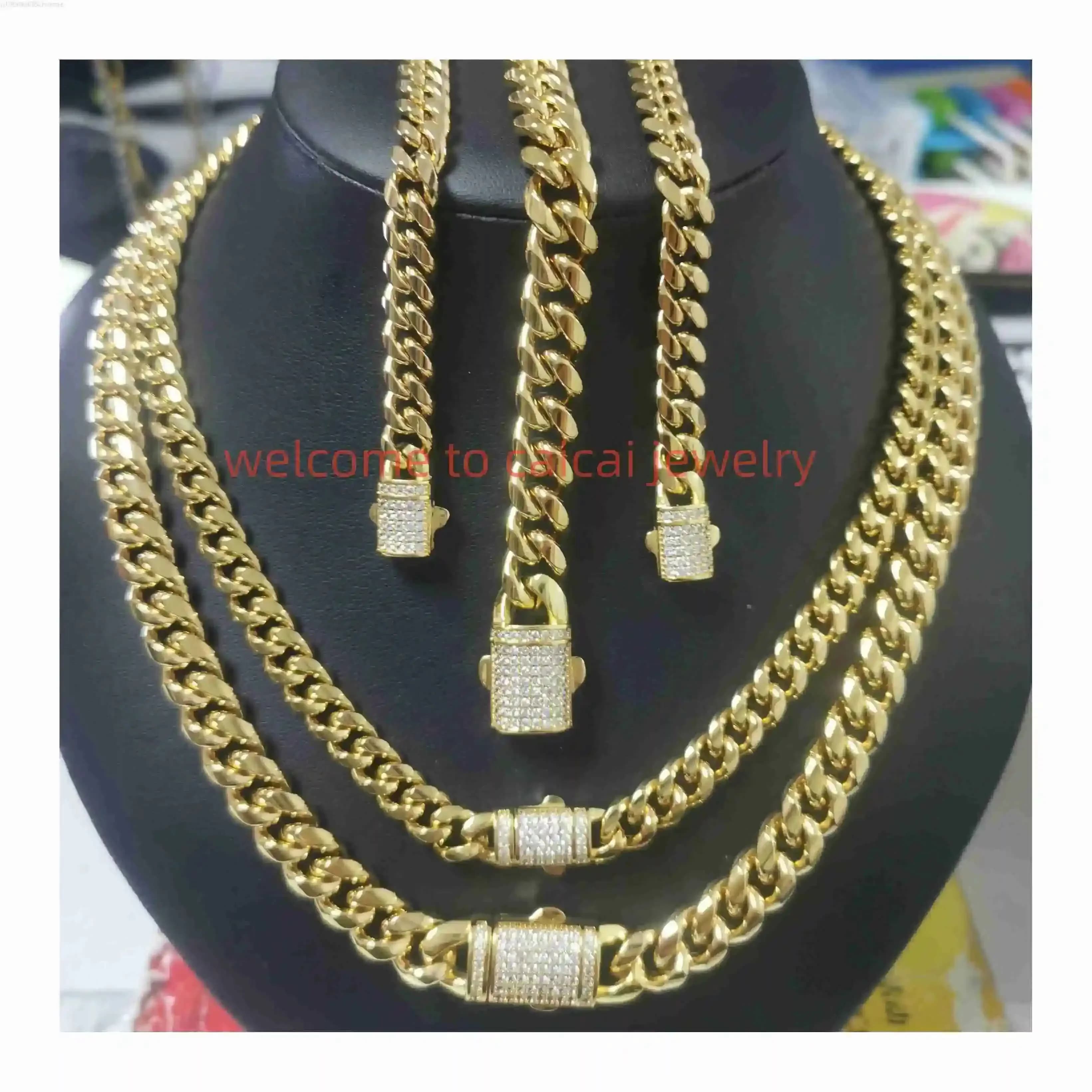Collana a Catena Cubana in Oro 14K, Bracciale Hip Hop Classico Monaco in Acciaio Inossidabile per Uomo e Donna