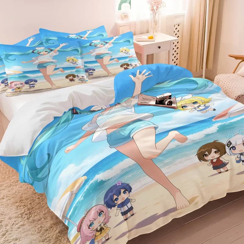 Set Copripiumino Estivo Hatsune Miku, Set Biancheria da Letto Anime, Regalo per Fan, 2 o 3 Pezzi, 1 Copripiumino