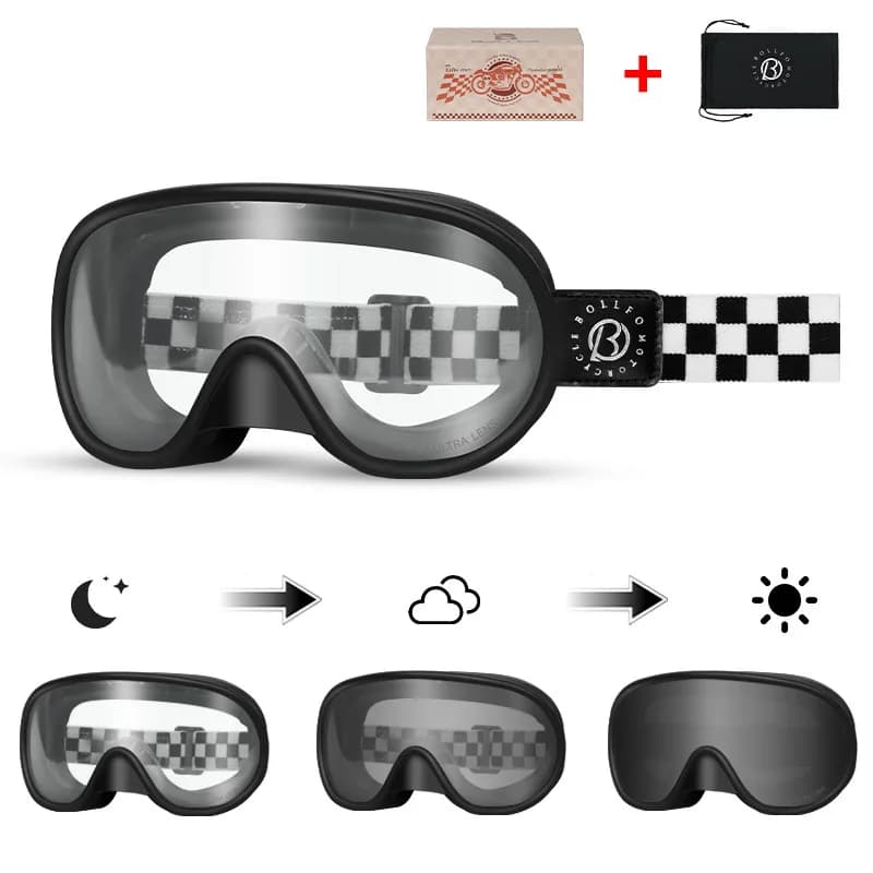 Occhiali da Moto con Lenti Fotocromatiche, Occhiali Vintage per Caschi Aperti, Lenti HD, Occhiali da Sole Moto con Protezione UV e Antiabbagliamento