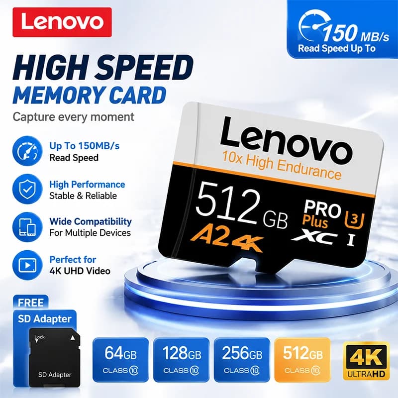Lenovo Memory Card Micro SD Card SD Cards TF Card Stable 128GB/64GB/256GB/512GB for Nintendo Switch Gaming Water Resistant Photo