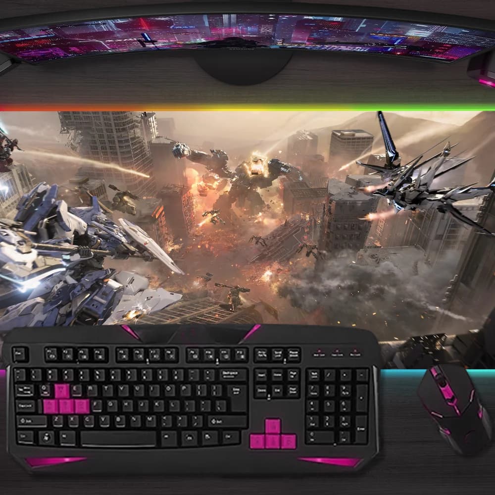 Tappetino per mouse da gioco M-Mecha B-BREAK, tappetino da gioco con LED, tappetini da tavolo con retroilluminazione Micro USB, tappetini da scrivania RGB in gomma XXL