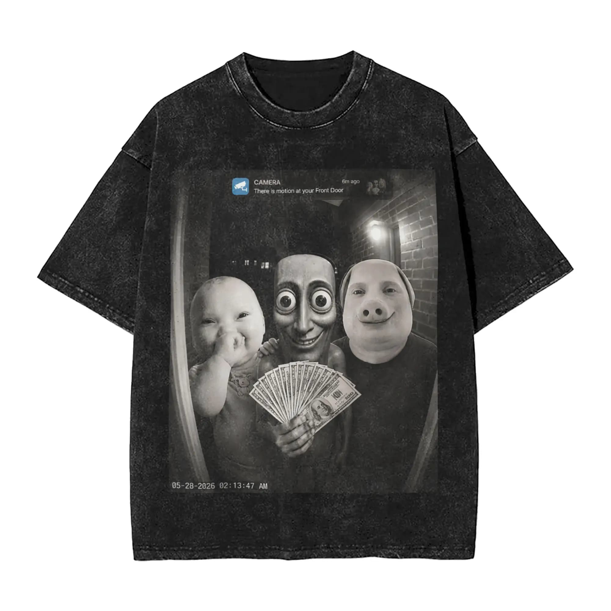 Funny Front Door Camera Notification Brainrot Meme T Shirts for Men Cotton Hipster T-Shirts Round Collar Tees Short Sleeve Tops