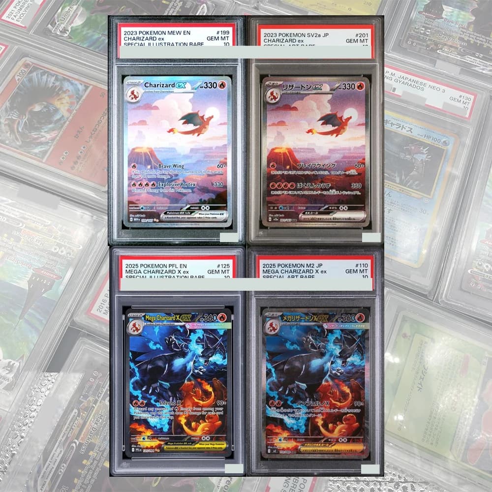 FAI DA TE PROSSIA 2025 PTCG SCHEDA COLLEZIONE FLAMI PHANTASMALI 125 MEGA CHARIZARD EX ILLUSTRAZIONE SPECIALE ETIETTI HOLOGRAPICI REGALO PER BAMBINI