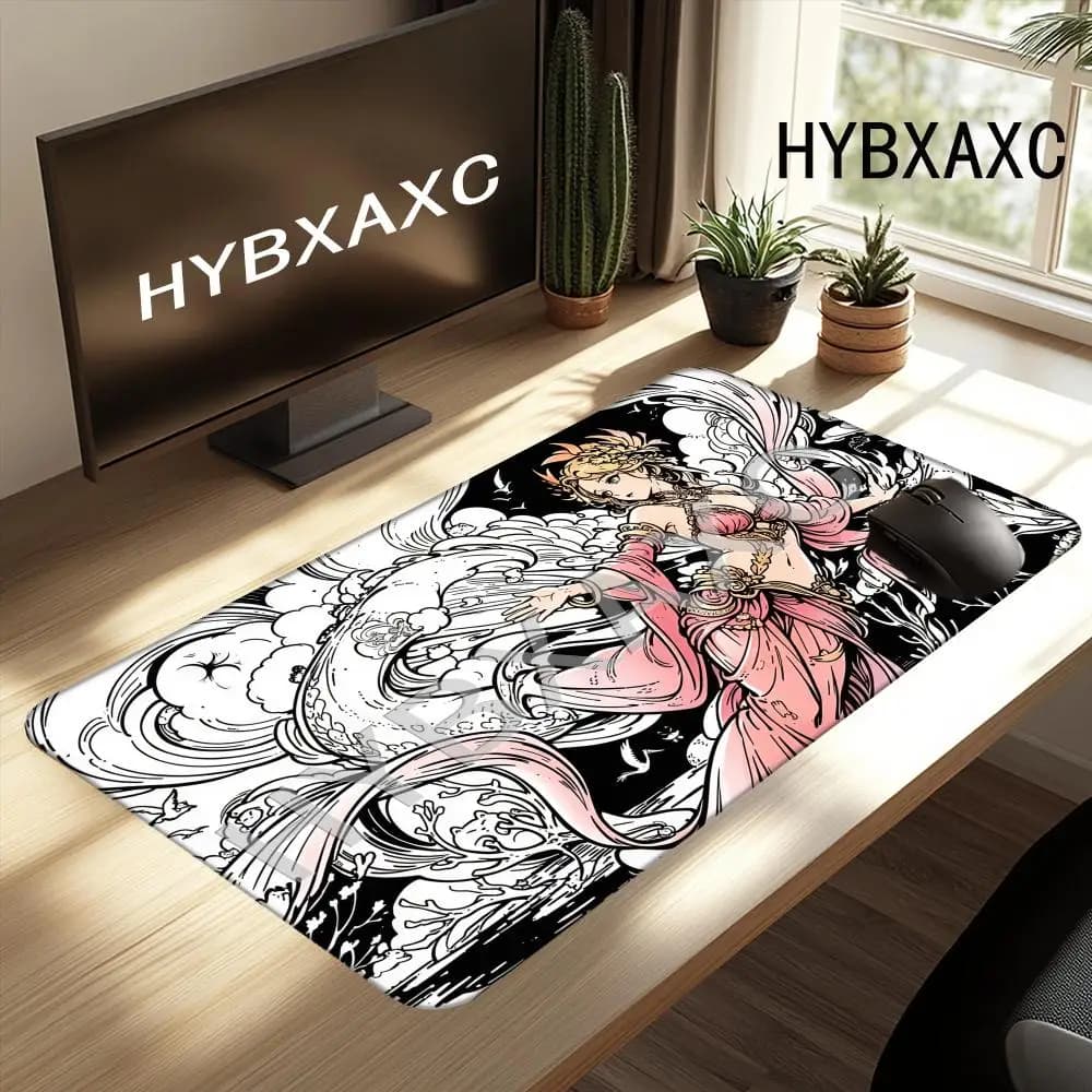 Tappetino da scrivania HYBXAXC antiscivolo in gomma, design artistico Dea dell'Oceano in bianco, nero e rosa per gaming, ufficio e decorazioni per la casa