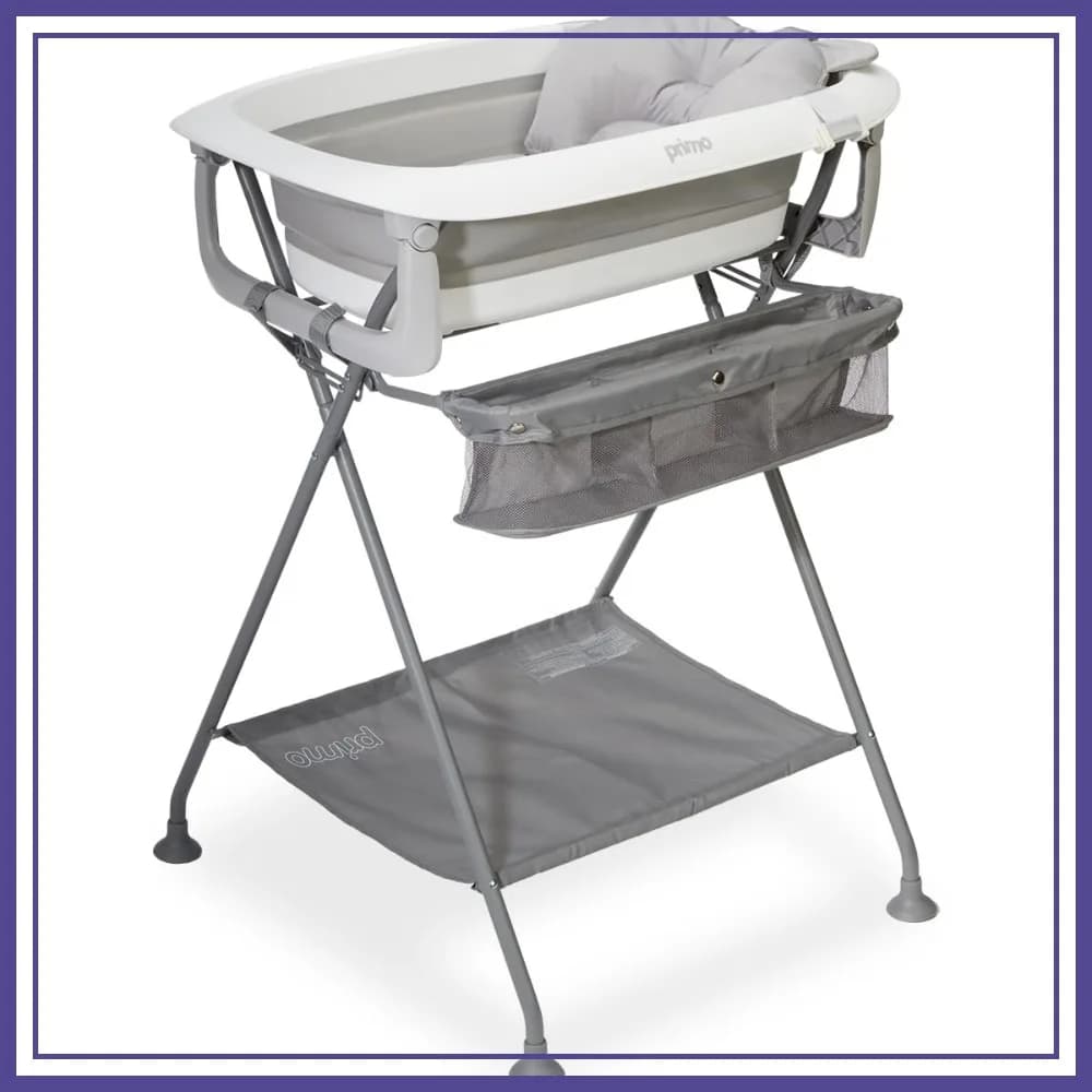 Vasca da Bagno Pieghevole per Neonati e Bambini con Supporto Ergonomico e Cuscino - Stazione di Bagno Compatta, per Bambini da 0 a 24 Mesi