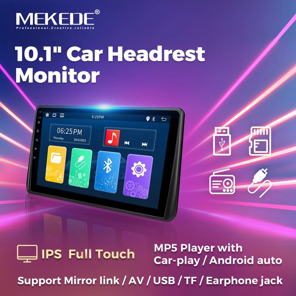 MEKEDE 10.1 "Monitor for auto headrest IPS Support Full Touch Mirror/AV/Usb/TF/jack for earphones Intelligent carplay system
