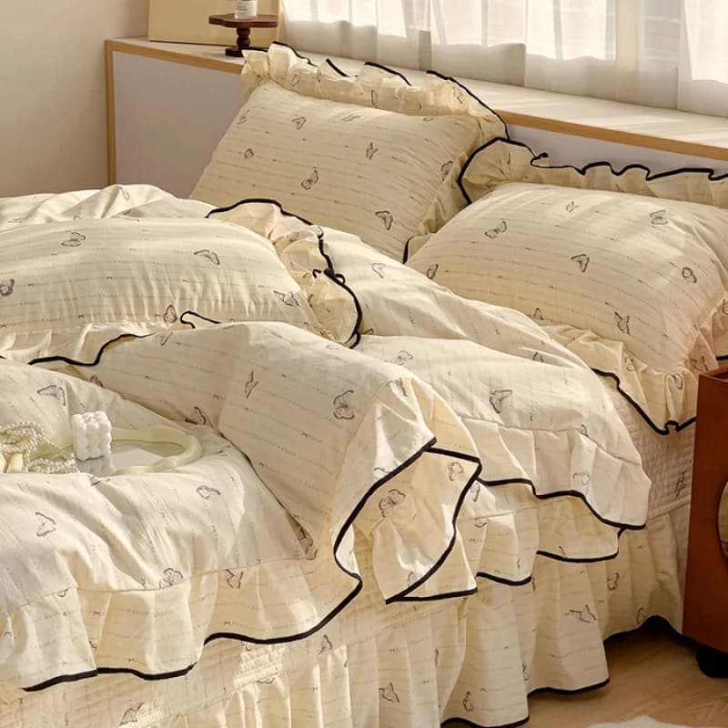 Set Copripiumino 100% Cotone Primavera Estate 4 Pezzi con Volant Francese Floreale Estetico di Design Senza Piumino 220 x 240/200 x 230