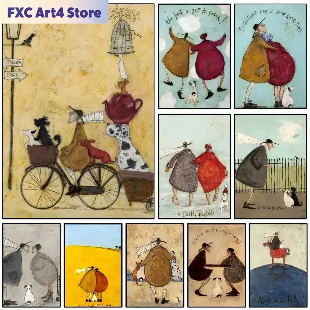 Frameless Sam Toft Art Abstract Landscape Love Dogs Poster Art With Prints Home Bedroom Living Room Decoration Gift