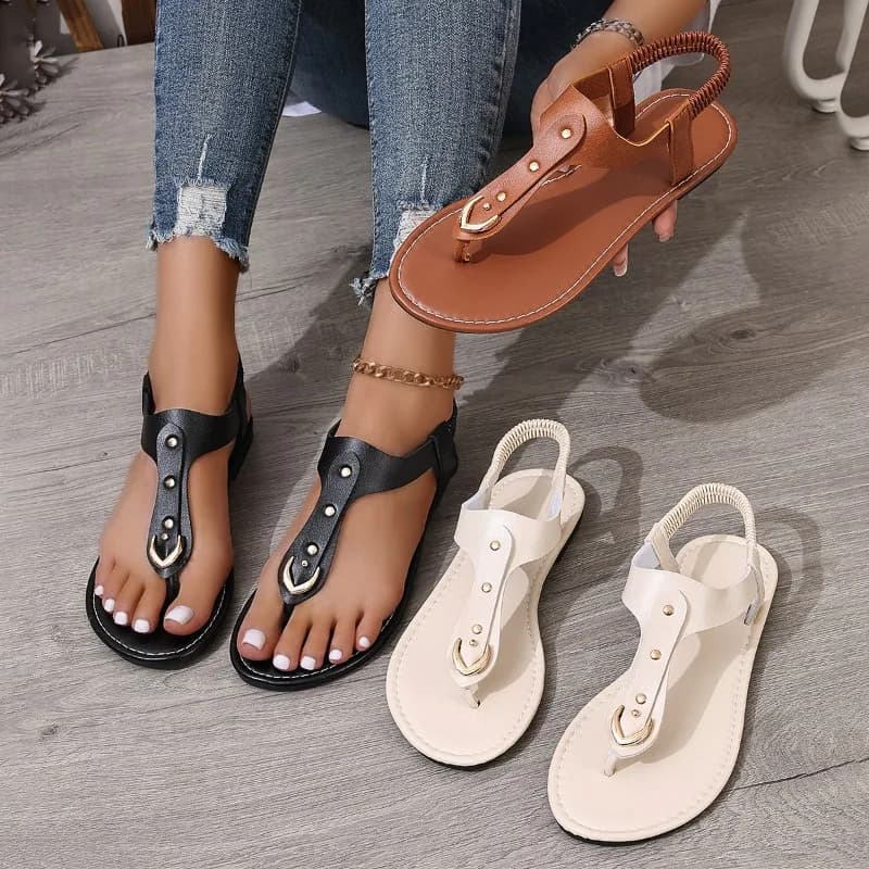 Sandali infradito da donna 2025 Estate semplici appartamenti alla moda Fascia elastica Scarpe da spiaggia all'aperto Sandali casual da donna Roma