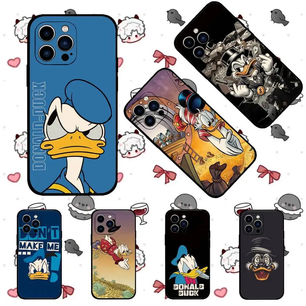 Cover per telefono nera D-Donaldsa-D-Duck compatibile con iPhone 17, 16, 15, 11, 13, 14 Pro Max, Plus, X, Xr, Xs Max, 13 Mini