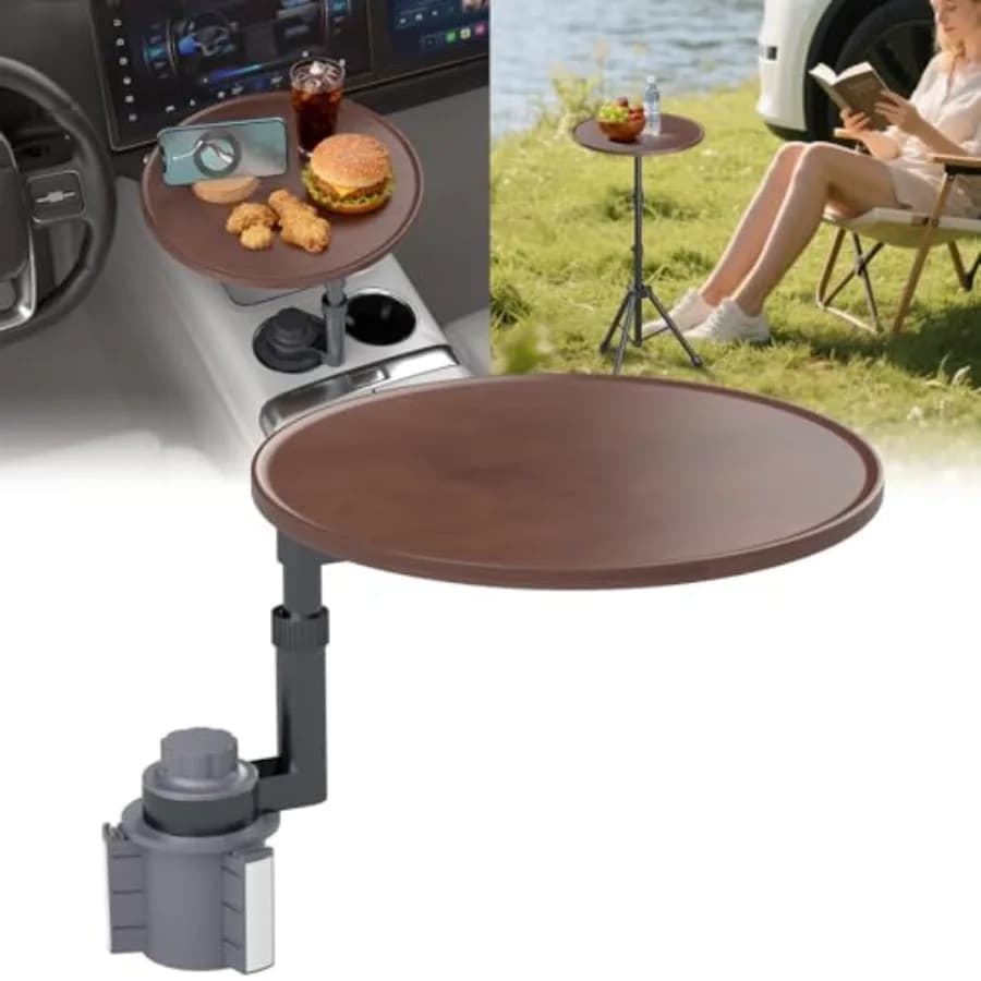 Car Tray Table Car Laptop Desk - Height Adjustable 360 Swivel Tripod, Solid Wood Car Laptop Mount Cup Holder Table for Dining,