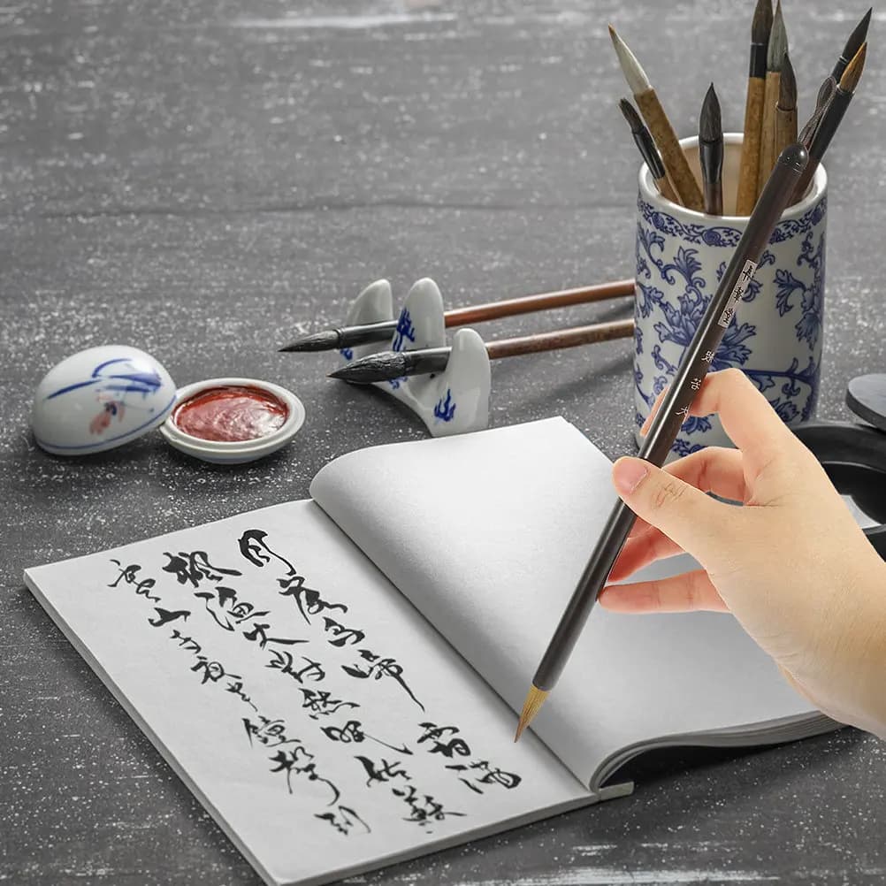 6Pcs Chinese Calligraphy Brush Soft Bristle Portable Long Handle Traditional Ink Brush Set for Drawing Writing Painting