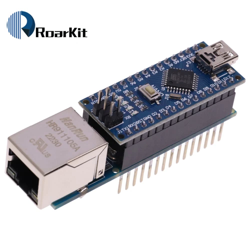 1 pz ENC28J60 Ethernet Shield V1.0 HR911105A per Arduino Kit + 1 pz compatibile CH340G Nano V3 3.0 RJ45 modulo Webserver