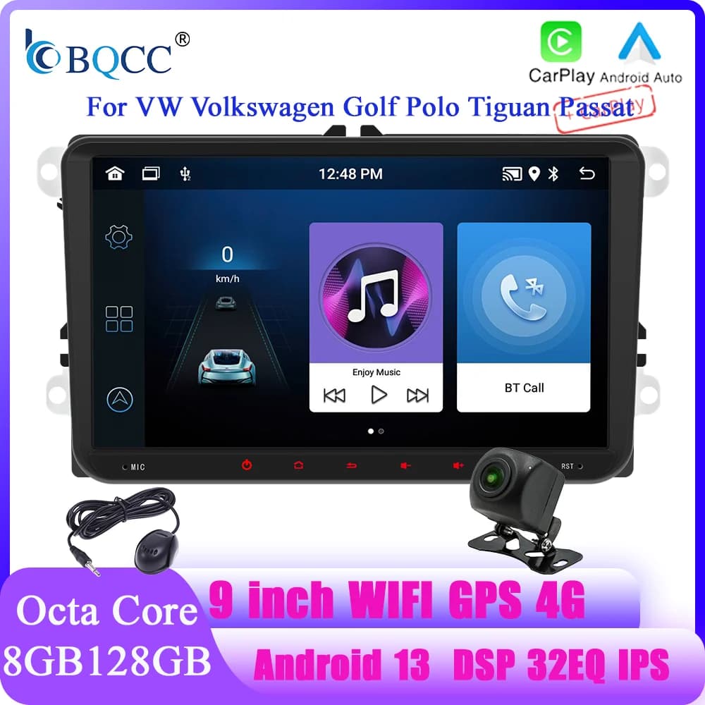 BQCC 9 "Android 13 Octa Core 4G WFI Navigazione GPS 32EQ Lettore per auto per Volkswagen VW CC Passat B7 Polo Golf 5 6 Jetta mk5 mk6