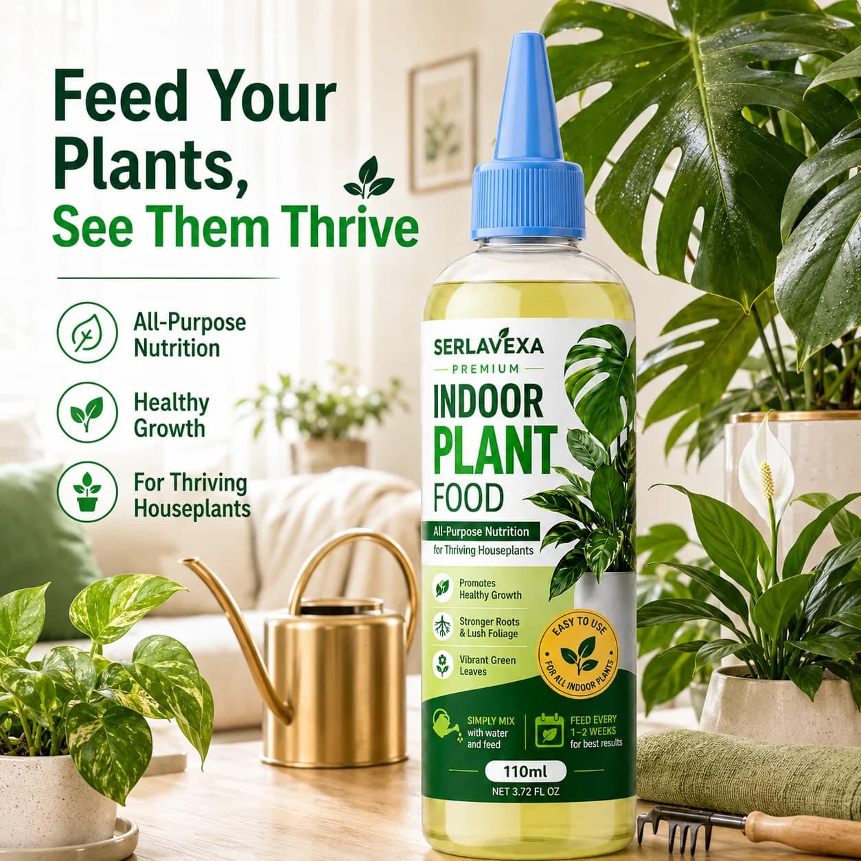 SERLAVEXA Indoor Plant Food 110ml All Purpose Liquid Nutrient Solution for Houseplants Potted Plants Green Leaf and Root Care