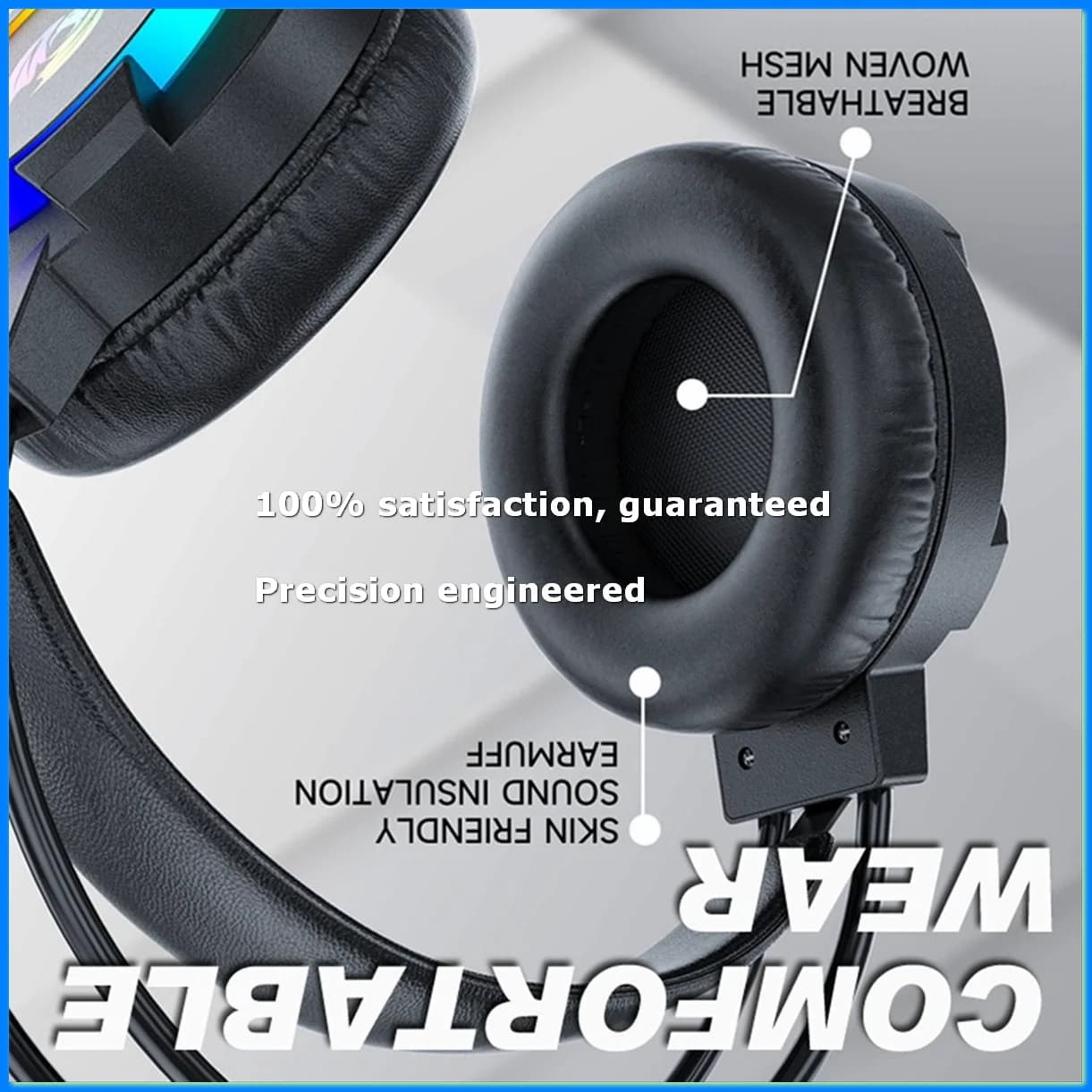 Cuffie da Gaming 7.1 Stereo Surround Bass con Microfono RGB per Computer e Console - ELEC
