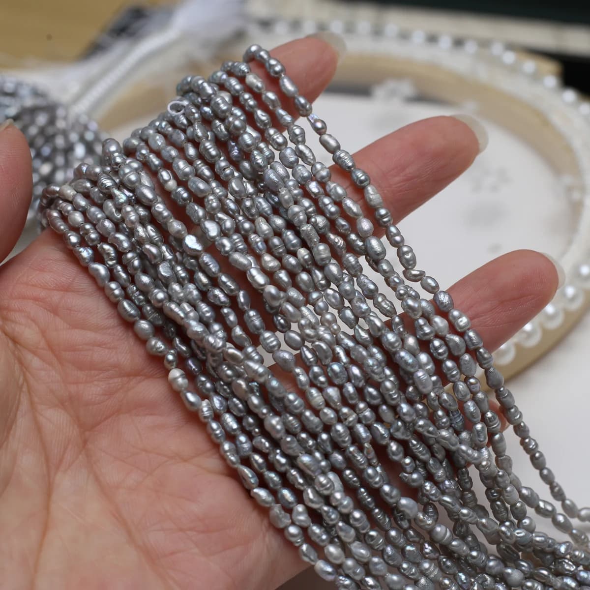 Perle d'acqua dolce naturali da 3-4 mm, grigie, irregolari, per la creazione di gioielli, collane, bracciali, accessori artigianali fai da te