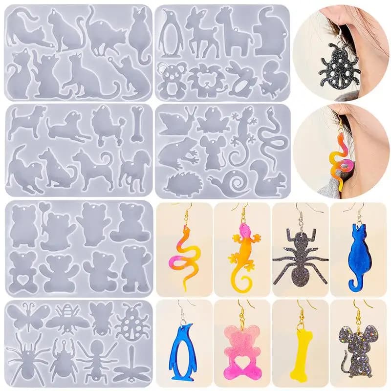 Fai da te cristallo resina epossidica stampo in Silicone serie animale gatto cane orso orecchini pendenti Charms UV epossidica orecchino creazione di gioielli stampo