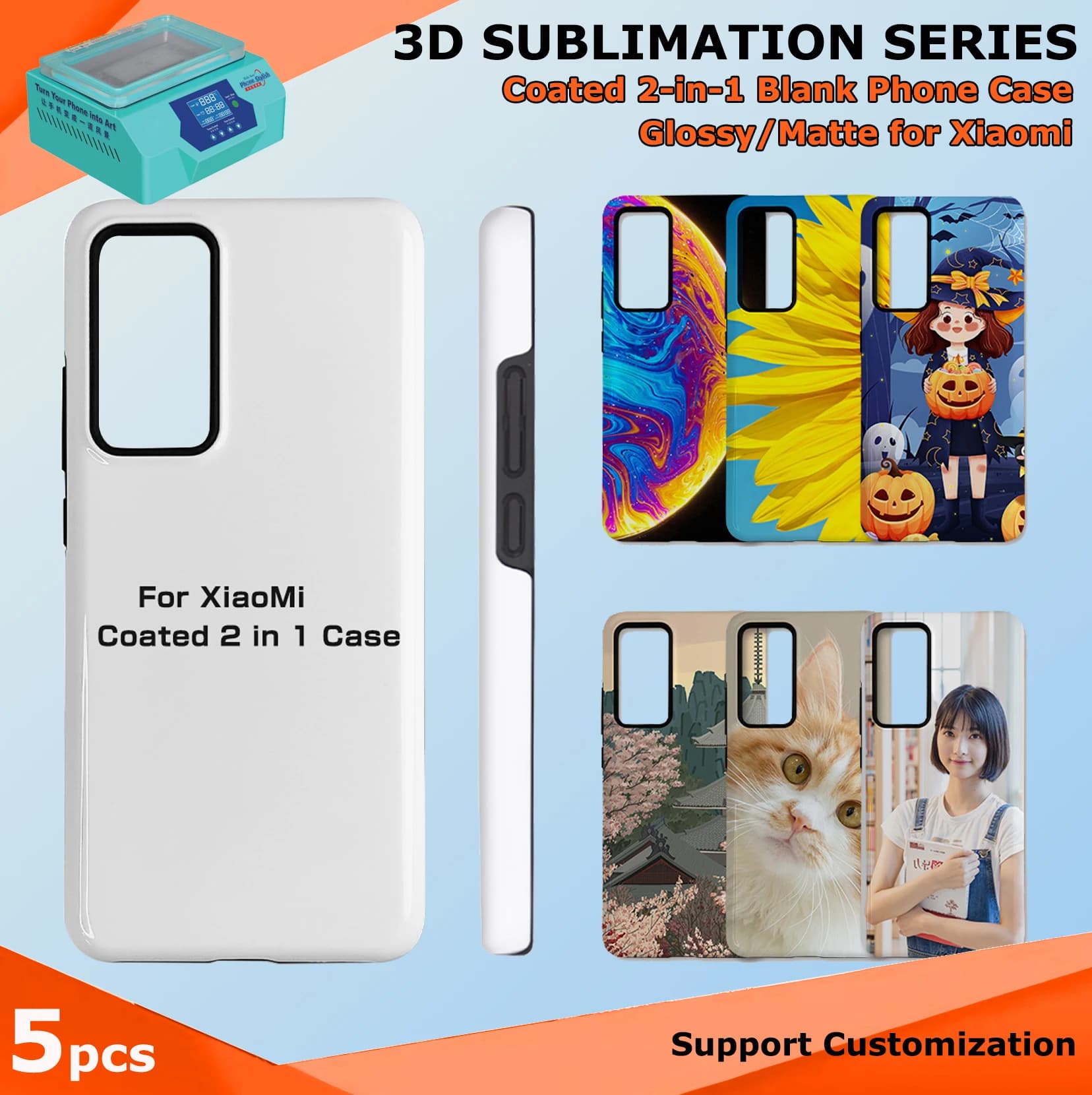 Fonlyu 5 pezzi rivestiti 2 in 1 custodie per telefoni grezzi per Xiaomi 15 14 13 12 11 serie 3D sublimazione stampa a trasferimento di calore coperture