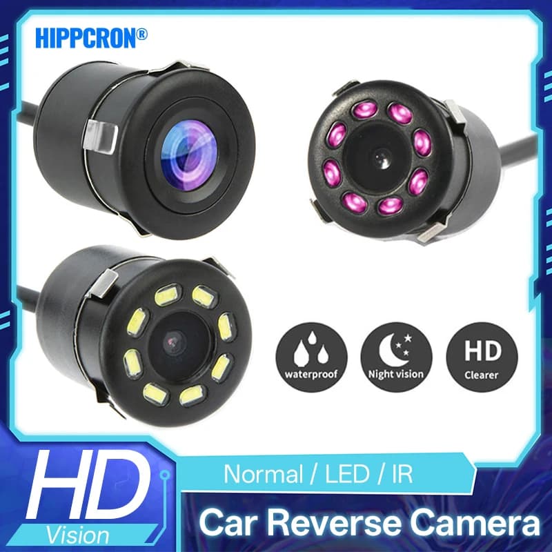 Hippcron Telecamera posteriore per auto Retrovisore Visione notturna a infrarossi 8LED Car Reversing Monitor di parcheggio automatico CCD Video HD impermeabile