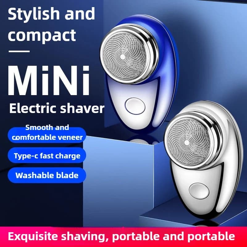Rasoio Elettrico Mini Portatile da Viaggio per Uomo, Piccolo Trimmer per Barba da Esterno e Auto, Testina Rimovibile, Lavabile, Ricaricabile USB