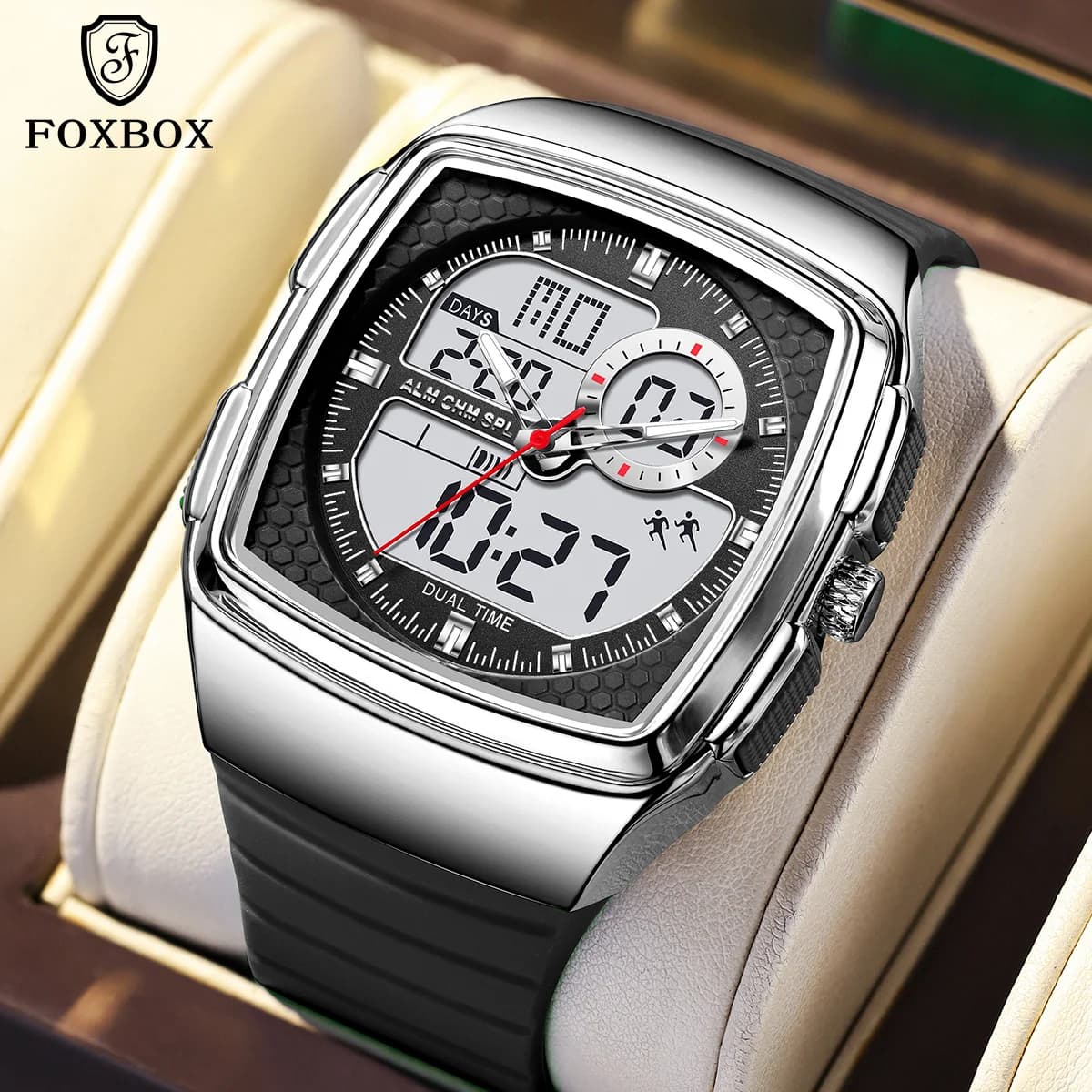 LIGE Fashionable Quartz Watch Military Sports Men's Watch with Double Luxury LED Light Display Waterproof Chronograph Silicone Men's Watch