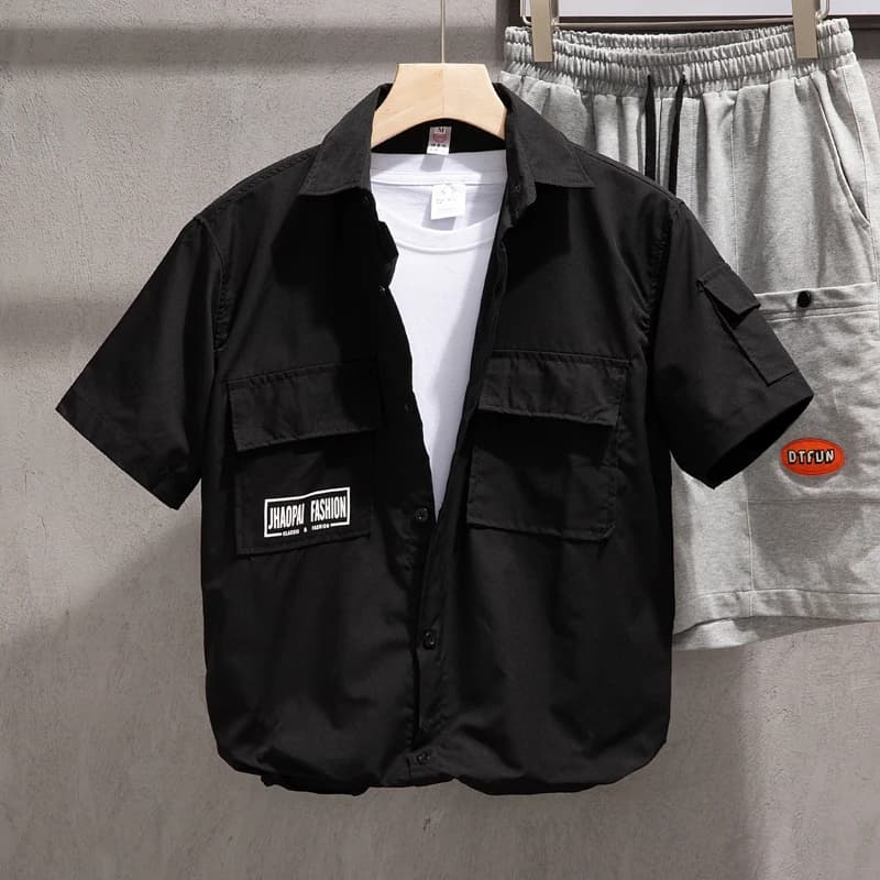 Loose Casual Men's Short Sleeve Work Shirt Summer Fashion Brand American Retro High Street Jacket Cityboy Style Lightweight S...