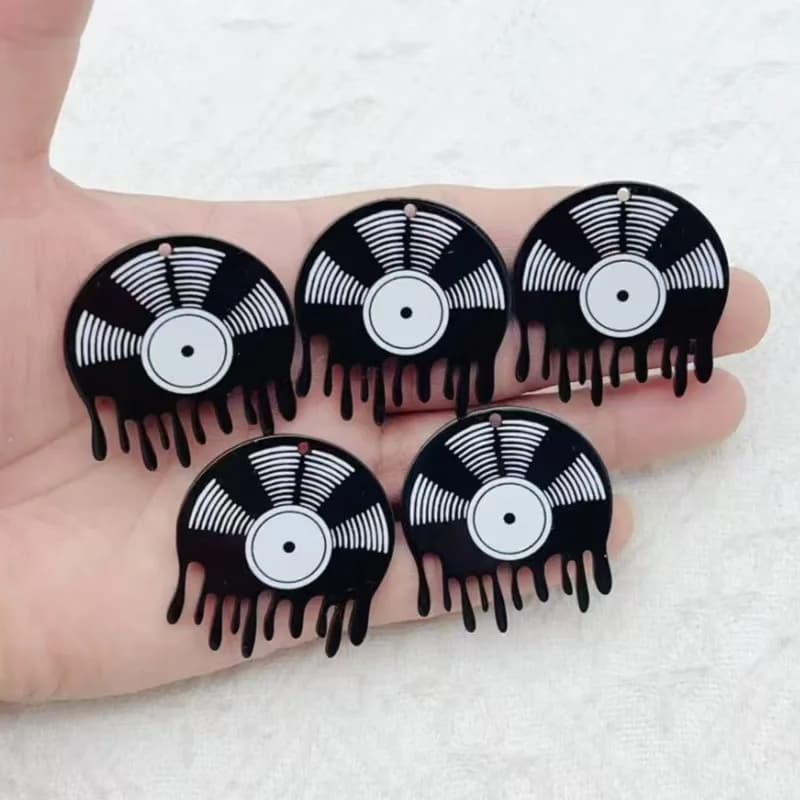 10pcs Cross border single-sided retro style black and white record earrings, cassette and film records, personalized earrings fo