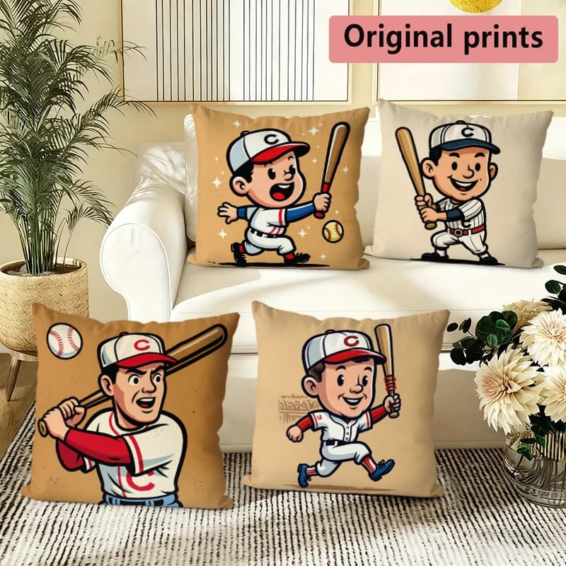 Vintage Baseball Cartoon Print Throw Pillow Covers Pattern Cushion Cover Suitable for Sofa Bedroom Car Pillow Cover