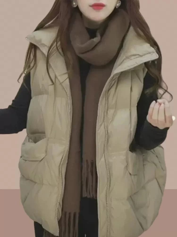 Gilet Imbottito in Cotone Trendy da Donna, Nuovo Stile Autunno Inverno 2026, Giacca Outerwear Taglie Forti, Stile Pendolare, Tinta Unita con Cerniera