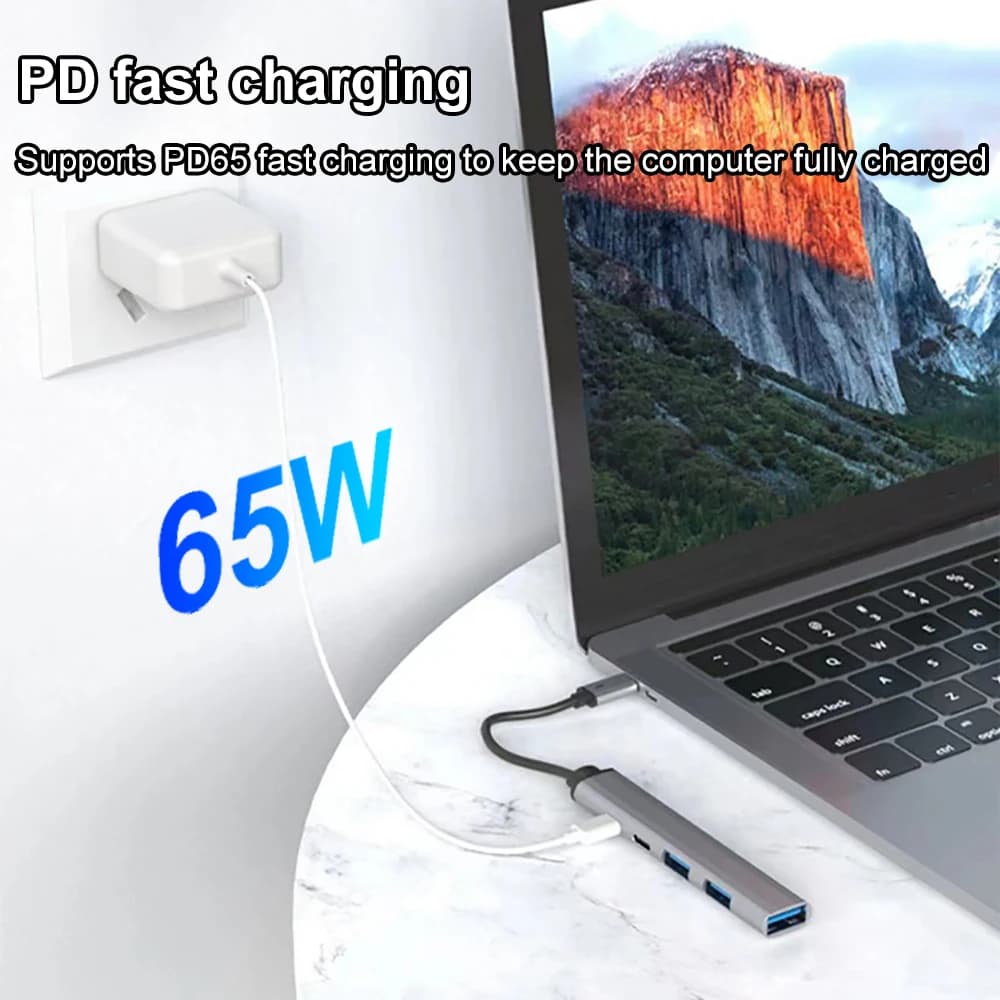 KEBIDUMEI Hub USB C 3.0 5-IN-2 da Tipo C a USB, Adattatore Splitter USB PD 65W, Trasmissione OTG 5Gbps per PC, Laptop, MacBook Pro
