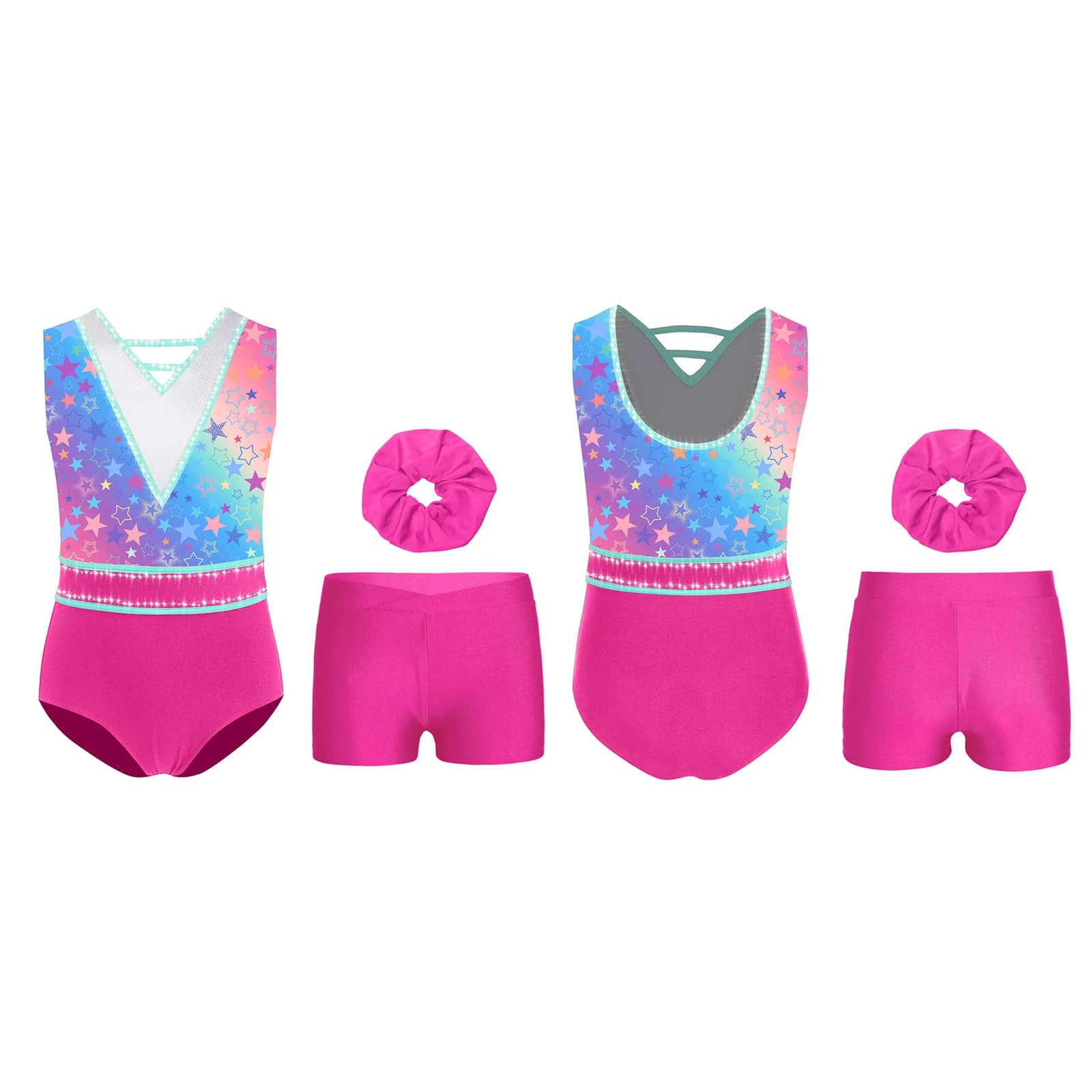 Abbigliamento da ginnastica per bambina per bambini Set da 3 pezzi Body da balletto a maniche lunghe con strass Tuta da pattinaggio su ghiaccio 5-14 anni