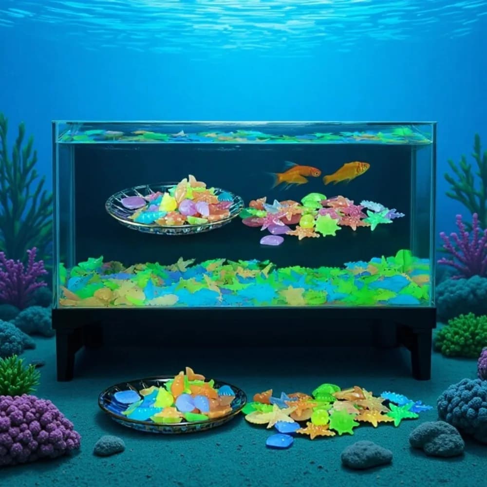 Pietre oceaniche luminose fluorescenti, conchiglie fluorescenti, stelle marine colorate per acquari e decorazioni paesaggistiche che si illuminano al buio