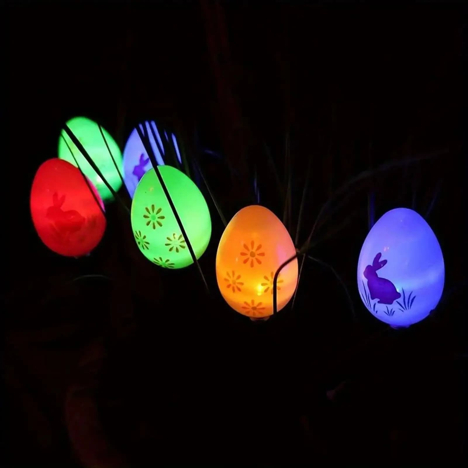 Set da 100 Luci Solari a Forma di Coniglio e Uovo di Pasqua, 3,5m, Impermeabili, Decorazione Festiva Primaverile con Picchetti, Stringa di Luci Colorate a Forma di Uovo di Pasqua