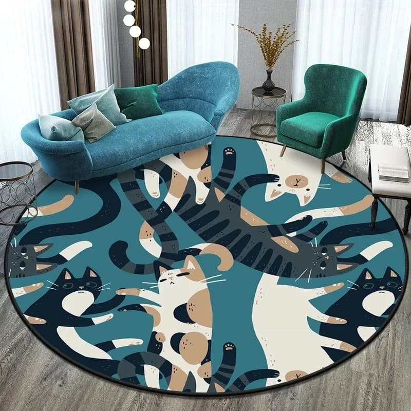 Tappeto rotondo per gatti carini Tappeto per gatti animali dei cartoni animati per ufficio Soggiorno Decorazione camera da letto Tappetino antiscivolo per bambini