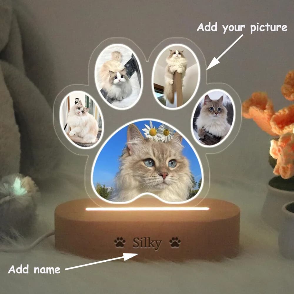 Cornice per foto per animali domestici Display multiimmagine personalizzato Luce morbida e calda Regalo unico per ricordi di animali domestici per l'ornamento della casa degli amanti degli animali domestici