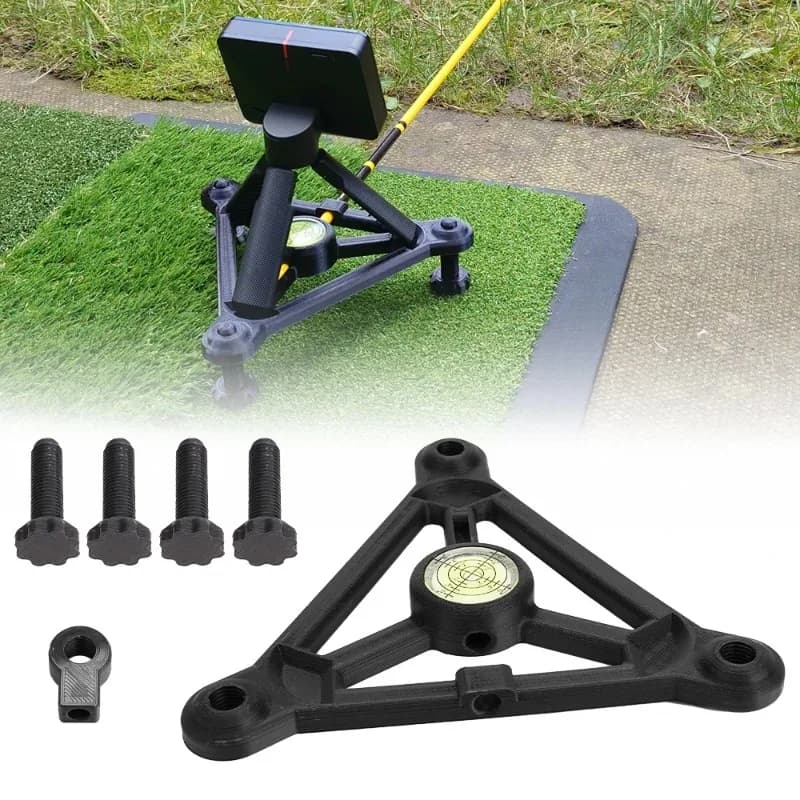 Adjustable support for the Garmin R10 Golf launch monitor with horizontal levelling