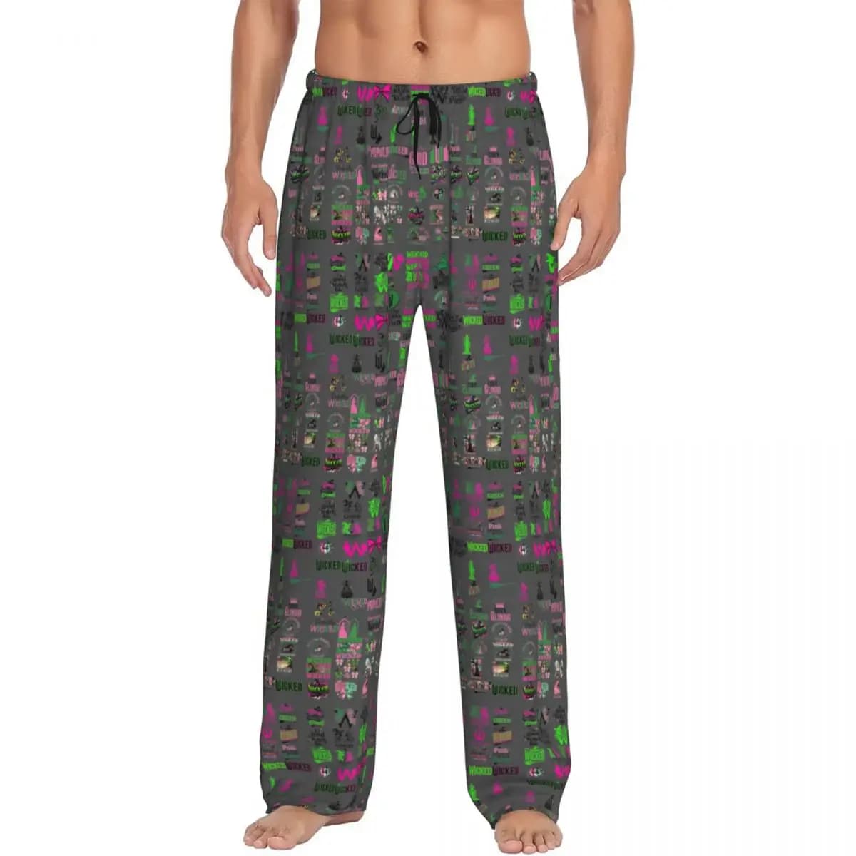 Pantaloni da pigiama personalizzati Wicked The Musical per uomo, pantaloni da pigiama con personaggi dei cartoni animati, pantaloni da pigiama elasticizzati con tasche